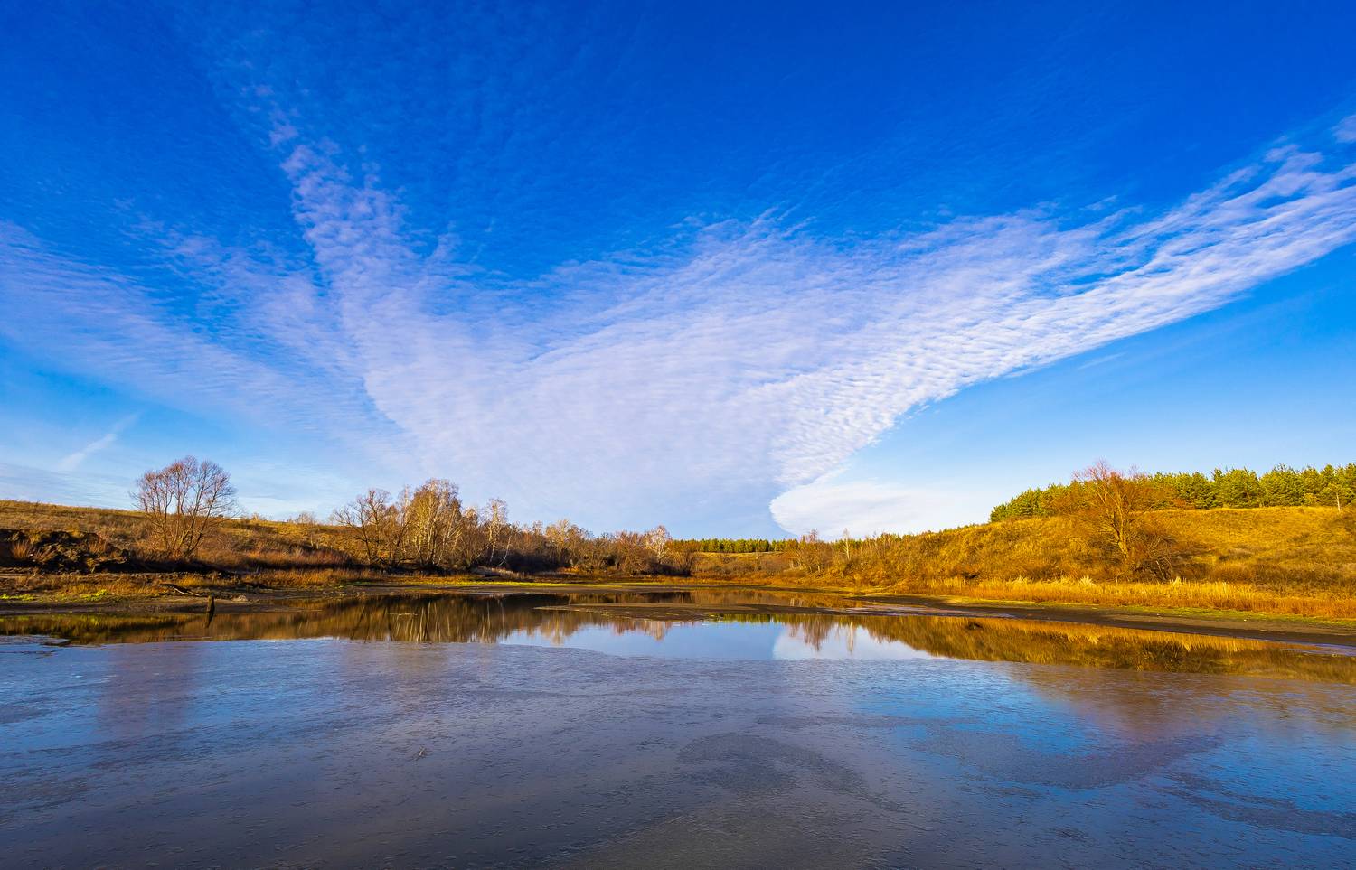природа, пруд, озеро, ноябрь, осень, небо, Подосинников Максим