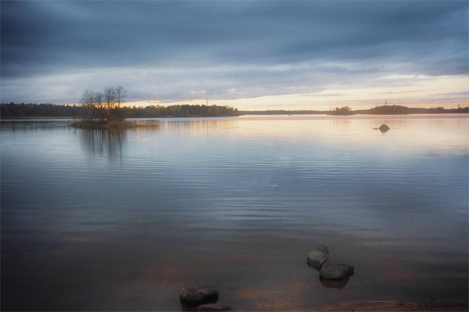 озеро камни остров закат, Вера Петри