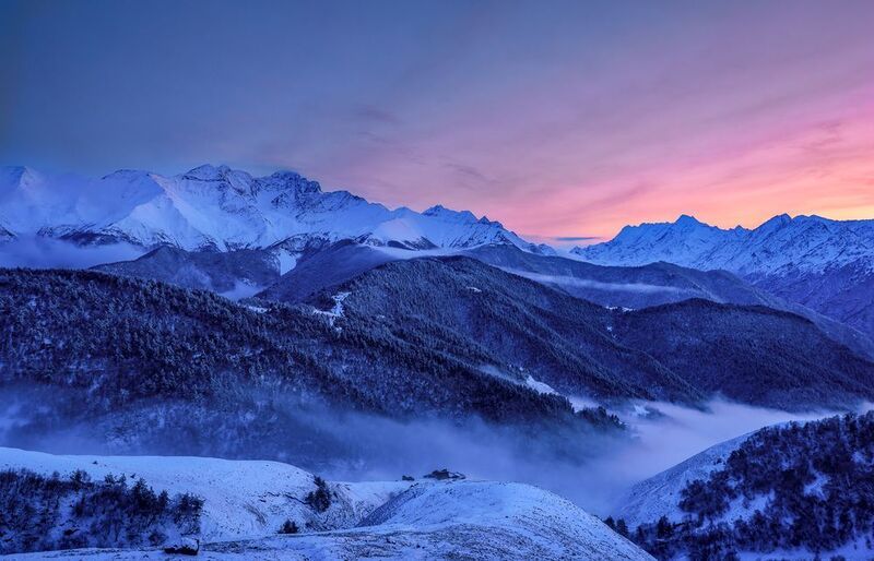 кавказ, горы, ингушетия, закат, закат в горах, горы на закате, цей-лоам, синий час Закат на перевале фото превью