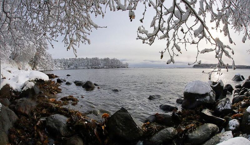 снег, море, татарский пролив, fisheye Между осенью и зимой фото превью