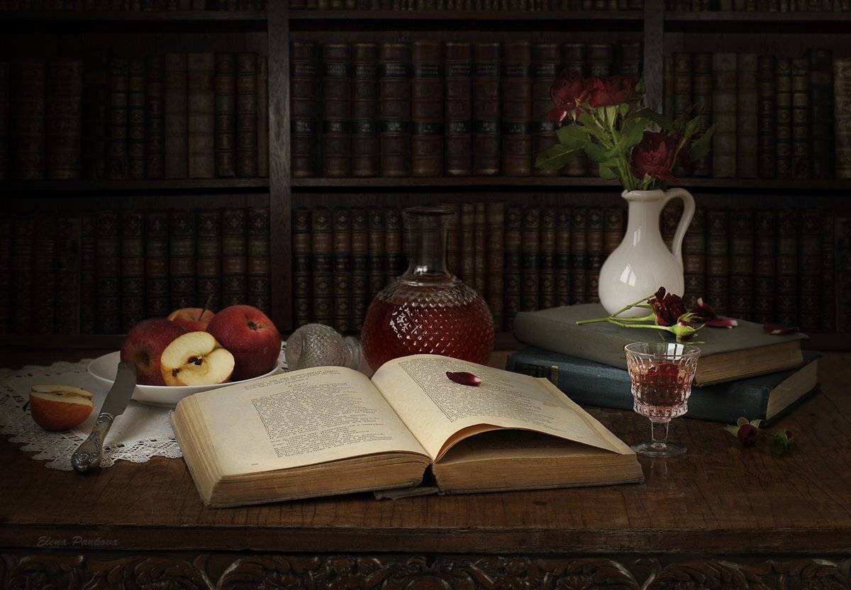 книги, кабинет, вино, Elena Pankova