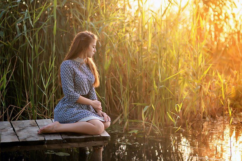 Sunset, Water, Девушка, Жанровый портрет, Красивая девушка, Лавы, Лето, Рассвет, Река Ира фото превью