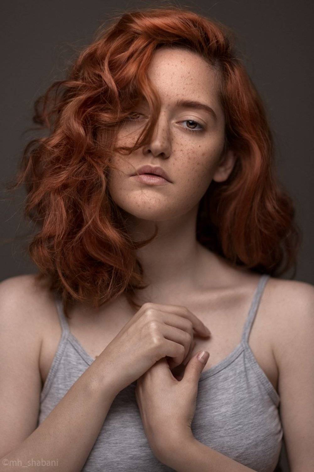 portrait, headshot, red, hair, face, eyes, beauty, iranian, girl, retouching, studio, lighting, model,, mohammad hossein