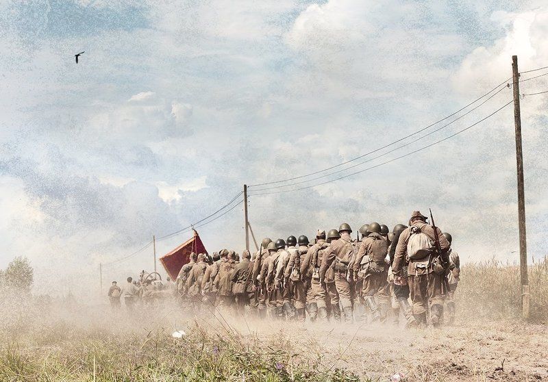 Война, Дорога, Красное знамя, Отряд, Поле дорога, Солдаты Дорога на небо... фото превью