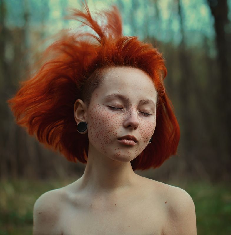 рыжая, веснушки, портрет, волосы, лицо, глаза  фото превью