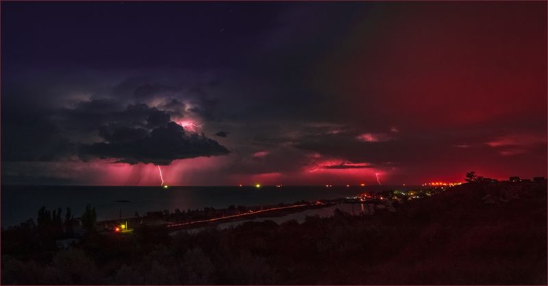 Молния гроза море вечер голубицк майским вечером над Азовским морем фото превью