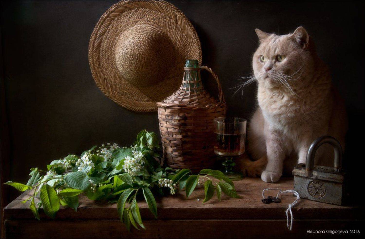 Весна, Замок, Ключ, Кот, Натюркотики, Соломенная шляпка, Черёмуха, Eleonora Grigorjeva