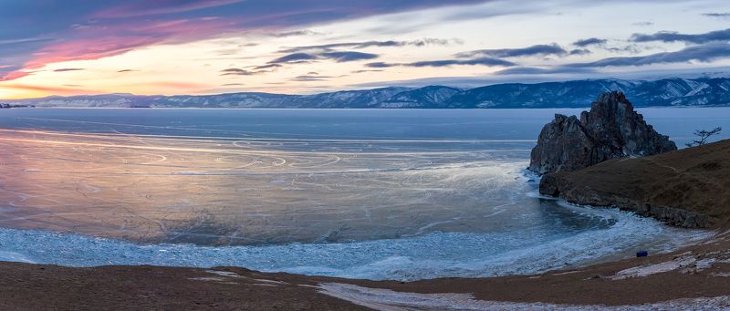 Байкал, Ольхон, зима, лёд, закат Закат на Байкале фото превью