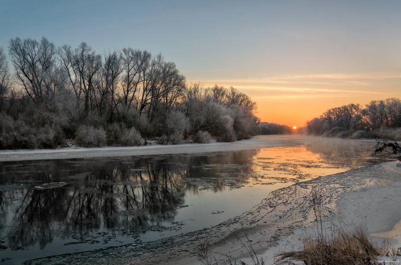 река урал, зима, оренбургская область, природа, зима, рассвет Утро на реке Урал фото превью