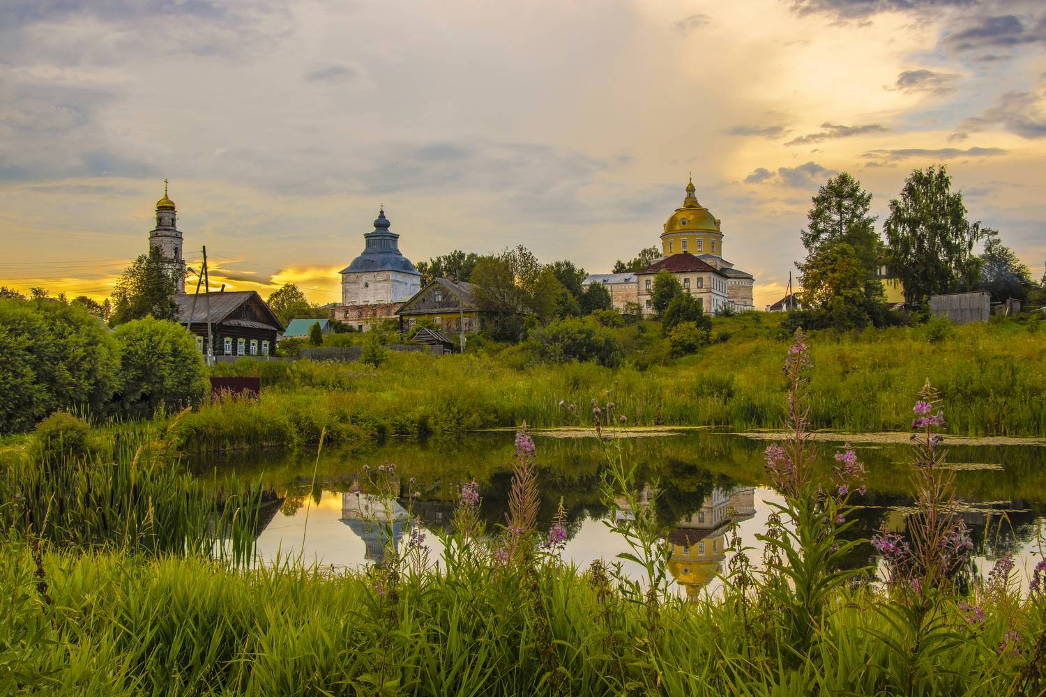 Великорецкое, село, Кировская область, пруд, лето, церкви, закат, галина новинская