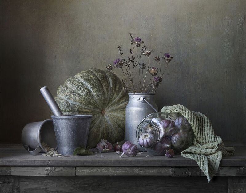 тыква,чеснок,банка,сухоцветы,полотенце,осень. Про тыкву с чесноком. фото превью