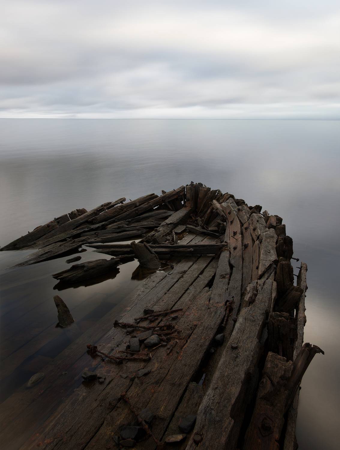 кораблекрушение, горизонт, море, облака, длинная выдержка, Аркадий Мотовилов