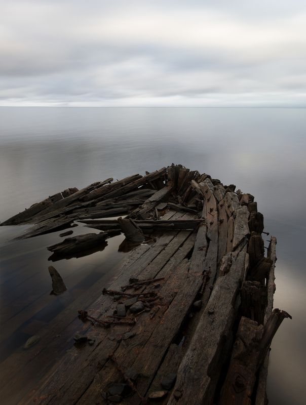 кораблекрушение, горизонт, море, облака, длинная выдержка Мечты о дальнем плавании фото превью