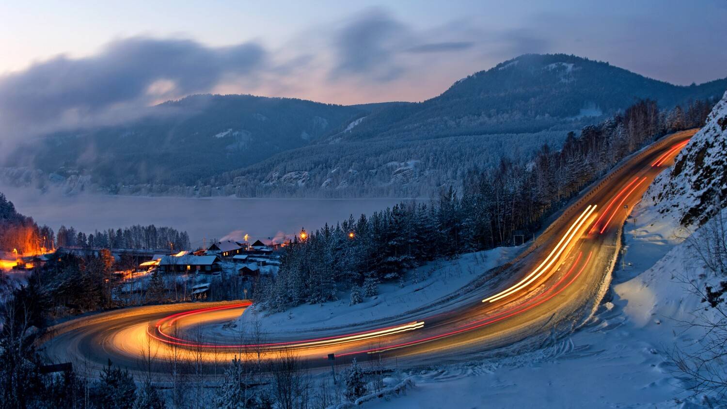 дорога, ночь, зима, серпантин, дивногорск, снег, скалы, слизнево, енисей,, Мальцев Юрий