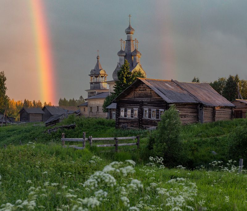 архангельская область, кимжа, деревня, русский север, радуга, лето, закат Вечер в Кимже фото превью