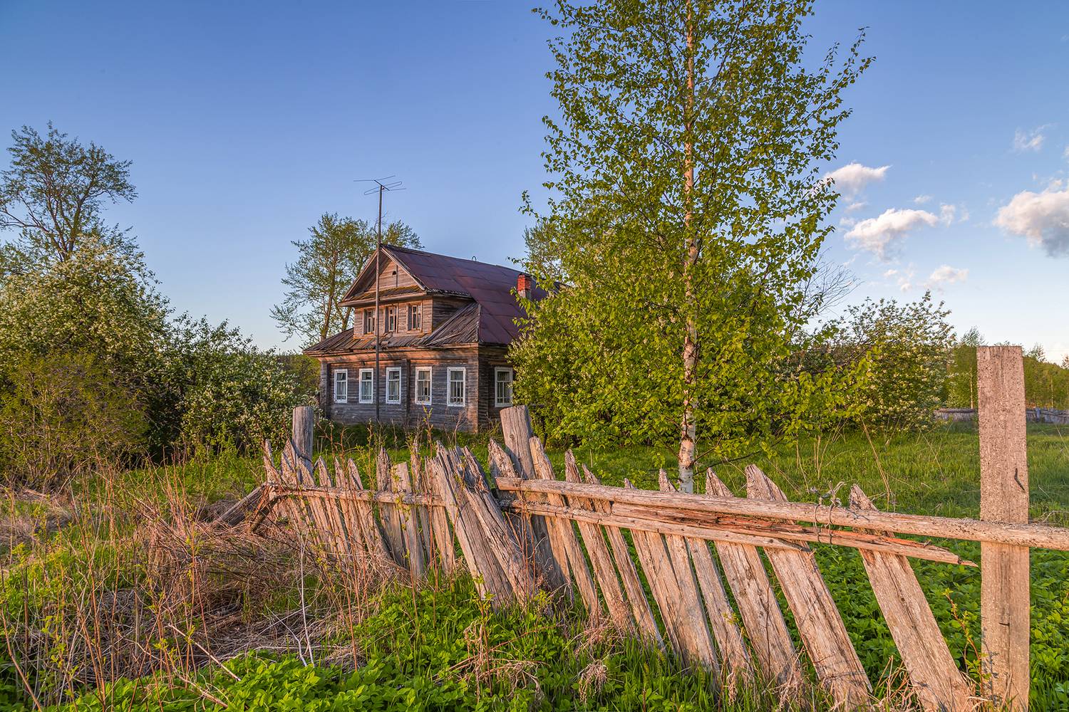 дом, деревня, закат, изгородь, старость., Анкудинов Леонид