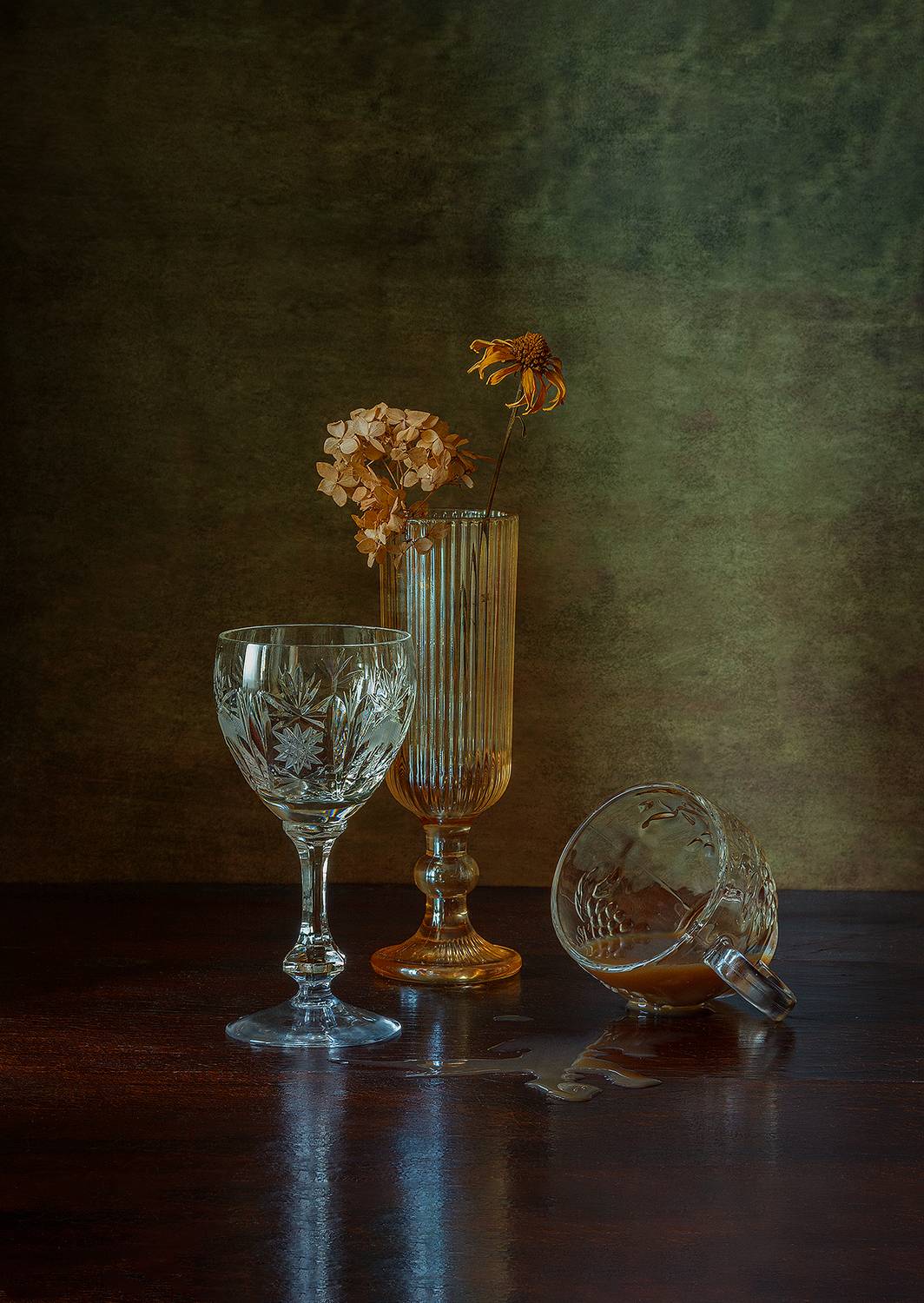 фужер, цветы, кружка, кофе, желтый, Алексей Бычков