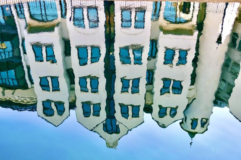 Abstraction, Architecture, Norway, Ålesund, Art Noveau, Colors, Reflection,  Art Noveau в воде фото превью