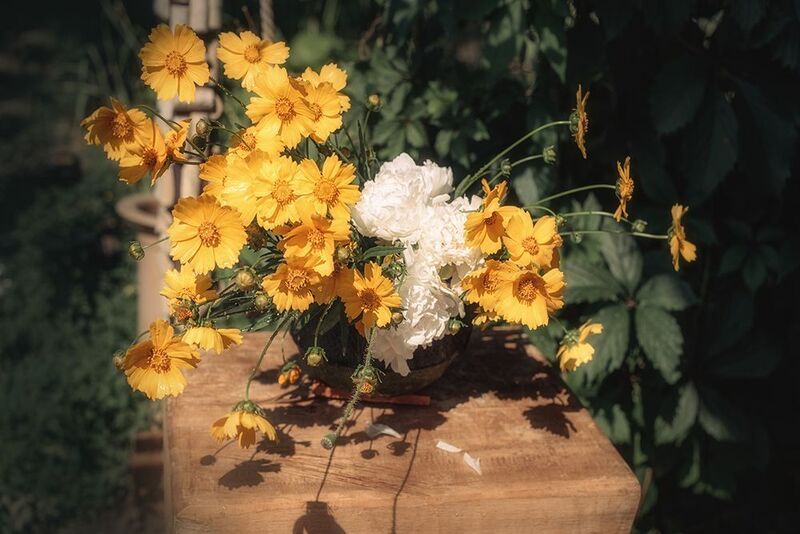 самовар цветы жёлтые, цветы белые Самовар и цветы фото превью