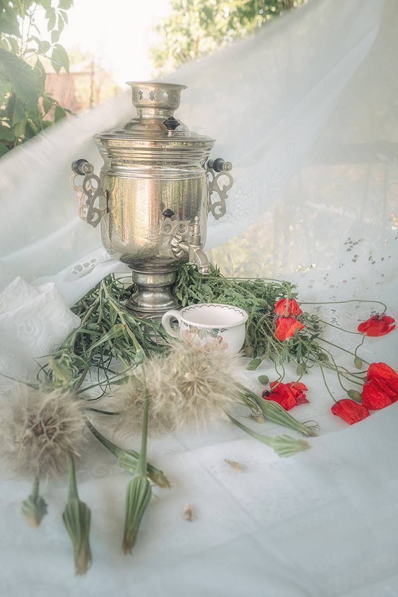 мак самовар одуванчик занавесь лето,  Мария