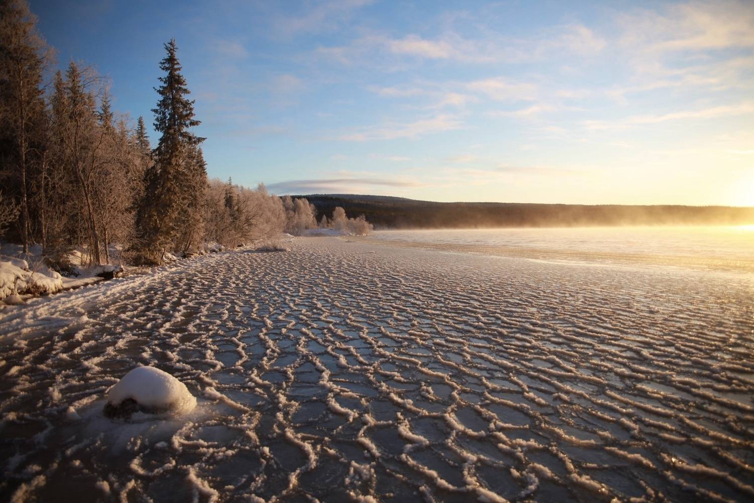 мороз, солнце, туман, вода, река, ветер, лес, сосны, лёд, Алёна Салтыкова