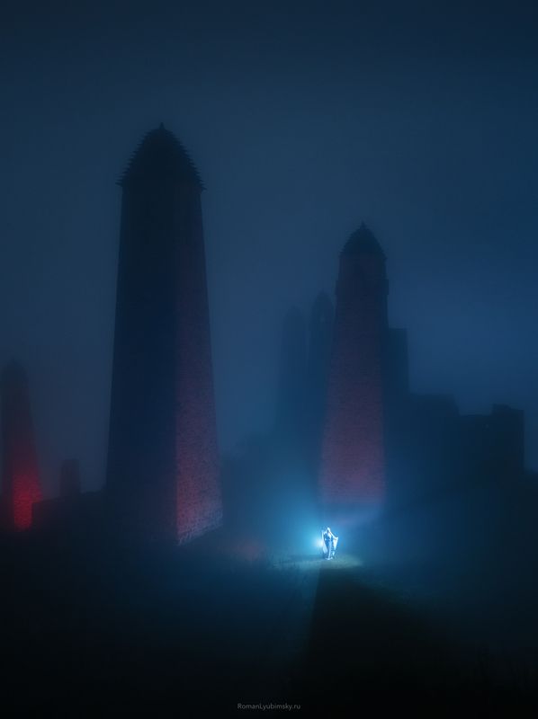 Ингушетия, башни, пейзаж, портрет, путешествия, ночь, ночной пейзаж Ночная магия Эрзи фото превью