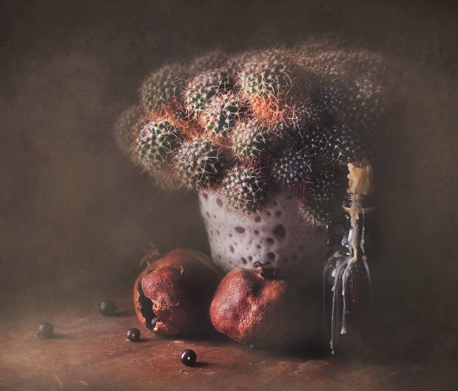 натюрморт, кактус, свеча, гранат, плоды, настроение, still life, Буглак Инна