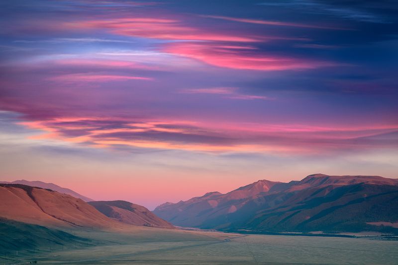 пейзаж, природа, вечер, закат, небо, облака, горы, степь, алтай Вечер в Курае фото превью