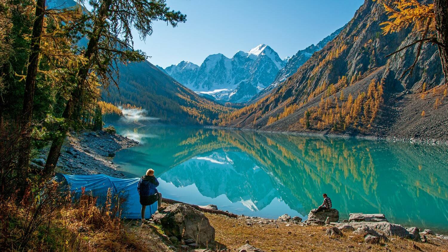 алтай, озеро, семеновское, осень, лиственницы, утро,  долина, горы, Мальцев Юрий
