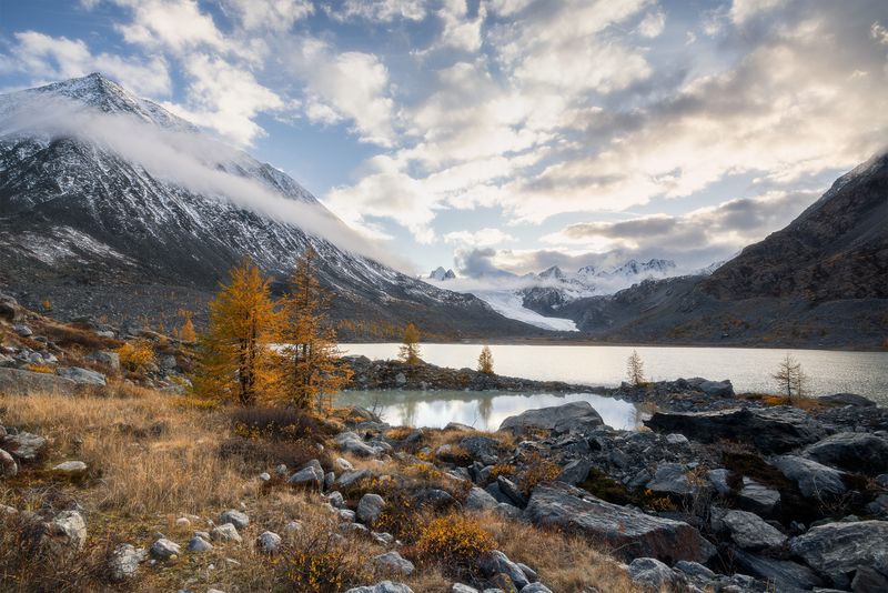 алтай, аккол, аккуль, закат, софийский ледник, горный алтай, республика алтай, осень, южно-чуйский хребет Софийский ледник, Алтай фото превью