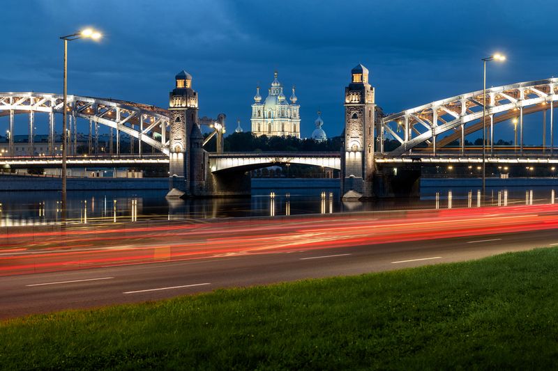 большеохтинский мост,  мост петра великого, смольный Большеохтинский мост фото превью