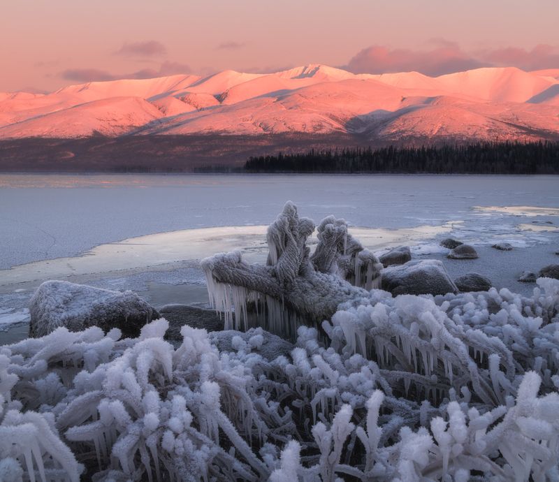 Имандра,пейзаж,кольский,север,россия,закат, лед, озеро ,узоры Закат на Имандре фото превью