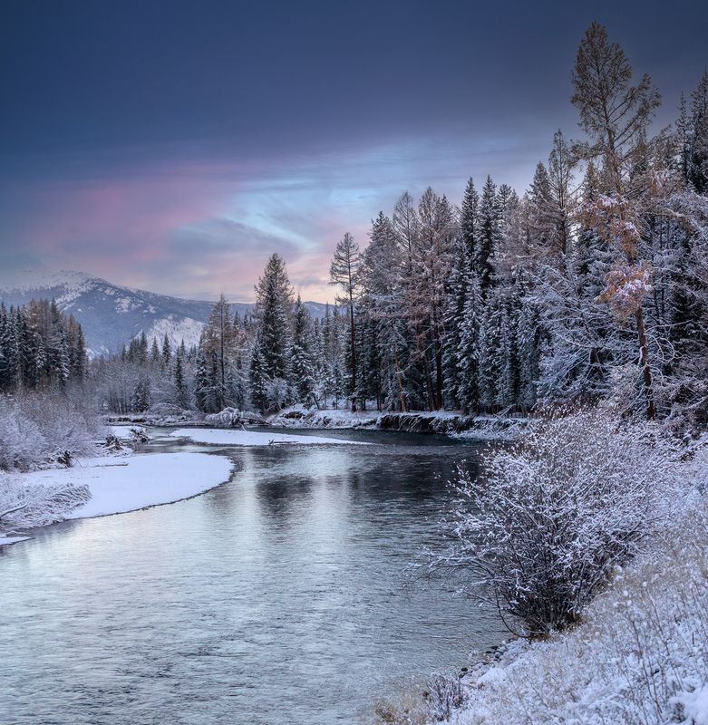 алтай, зима, сибирь, снег,  природа, река, горы Зимний Алтай фото превью