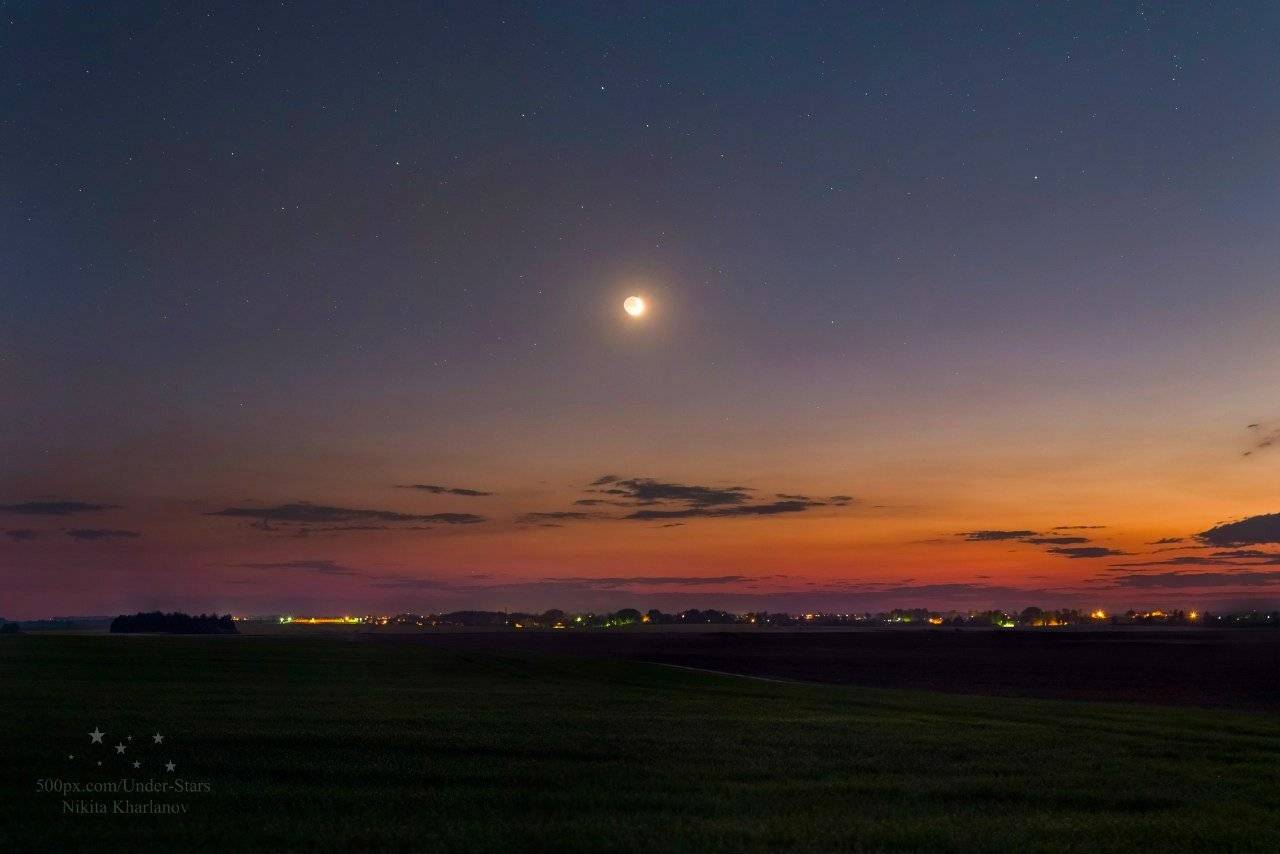 месяц, весна, закат, луна, астрофото, вечер, небо, тучи, облака, звезды, звездное небо, Харланов Никита