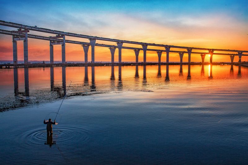 зсд закат нева облака солнце Fisherman фото превью
