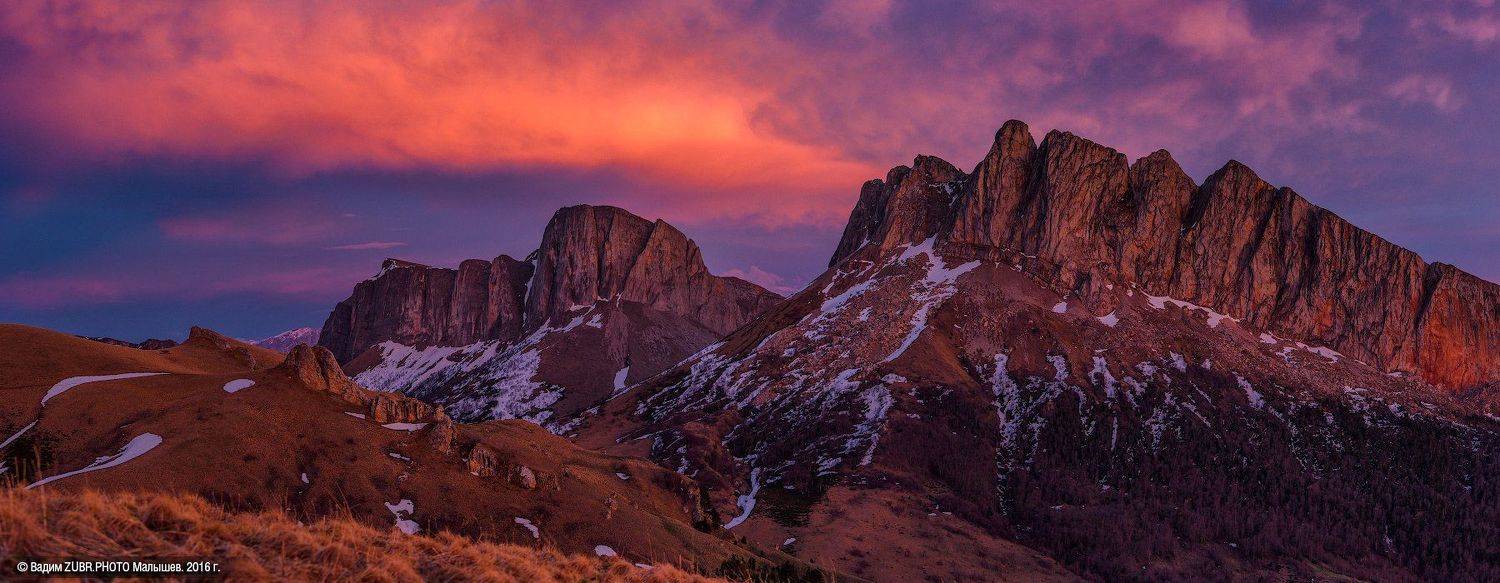 Zubr.photo, Ачешбок, Весна, Горы, Закат, Кавказ, Панорама, Скалы, Тхач, Вадим ZUBR Малышев