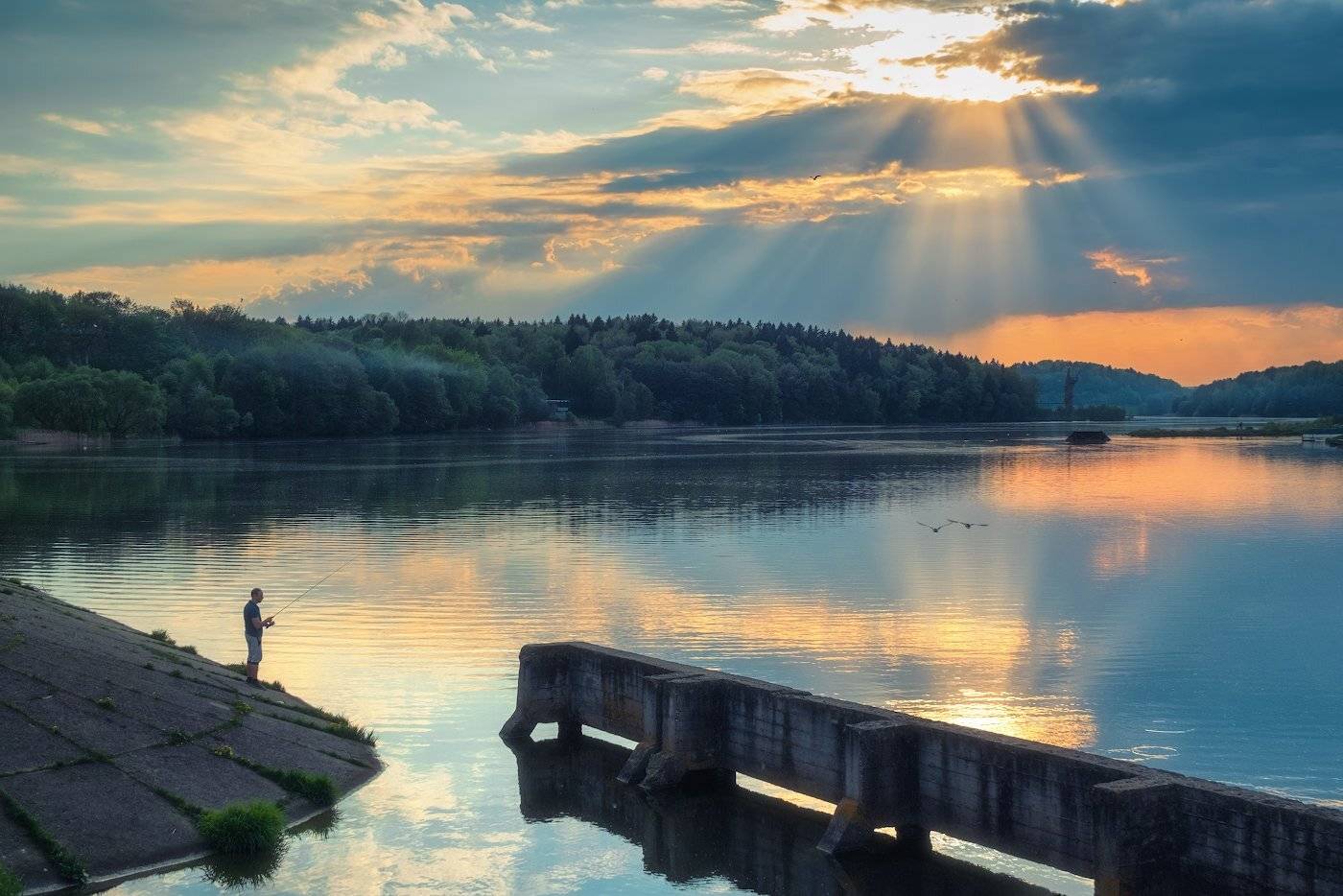 Закат, Небо, Облака, Отражение, Пейзаж, Река, Dmitriy  Baginskiy