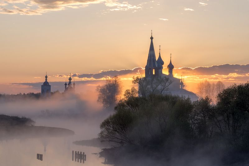 рассвет, туман, восход солнца, дунилово, теза, храм монастырь Хроника одного рассвета фото превью