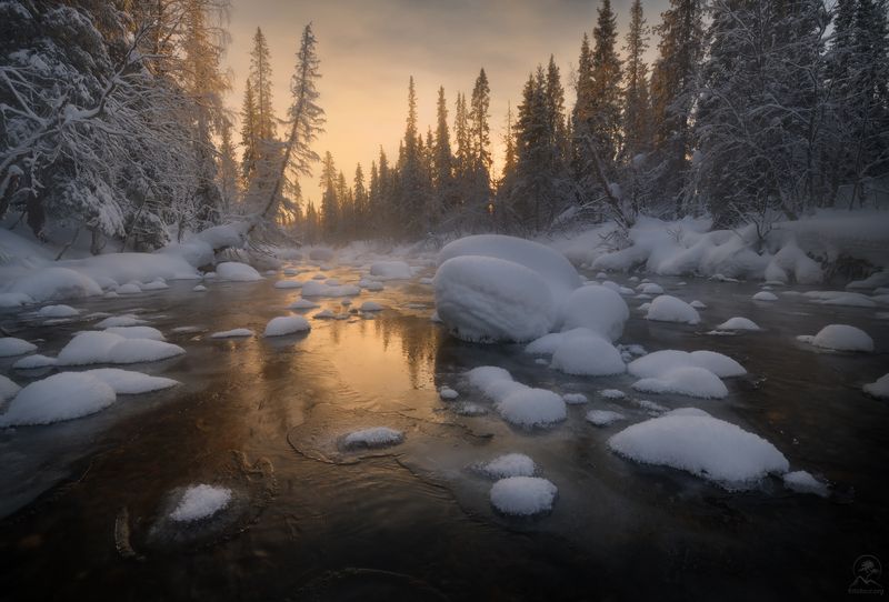 кольский, зима, фототур на кольский, мурманская область, речки, зимний кольский, заполярье, хибины НА СНЕЖНОЙ РЕКЕ фото превью