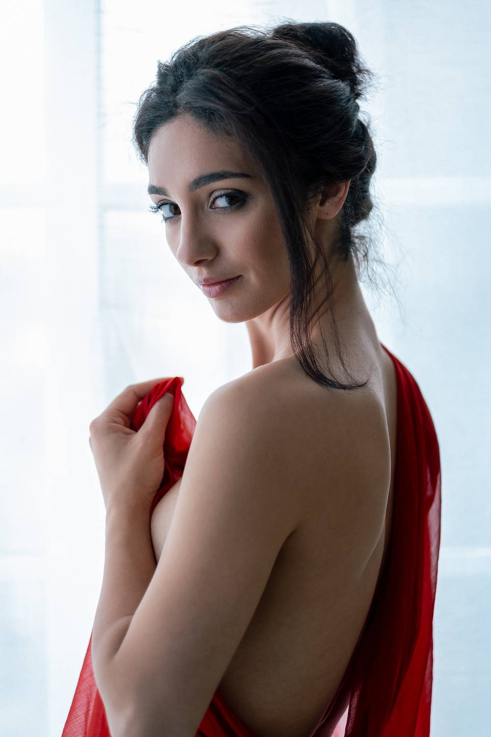 portrait, photography, beauty, glamour, portraitgirl, naturallight, elegant, fine art portrait, classic beauty, studio photography, fashion portrait, red fabric, soft light, timeless beauty, artistic portrait, female portrait, romantic portrait, art photo, Rozman Erik