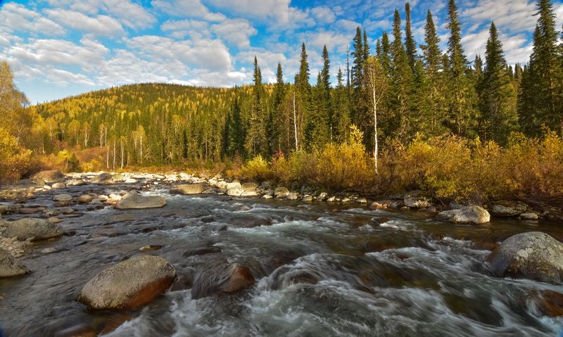хакасия, хребет тигер - тыш, осень, сентябрь, река, порог, малый казыр, камни Осень на реке Малый Казыр фото превью