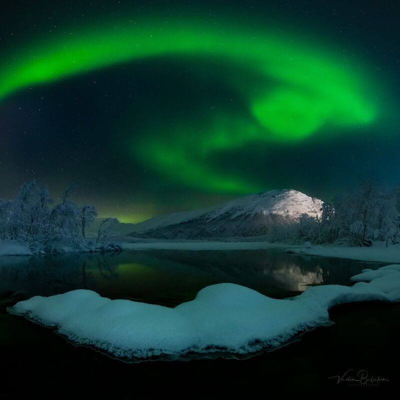 хибины, пейзаж, кольский, северное сияние Северное сияние в Хибинах фото превью