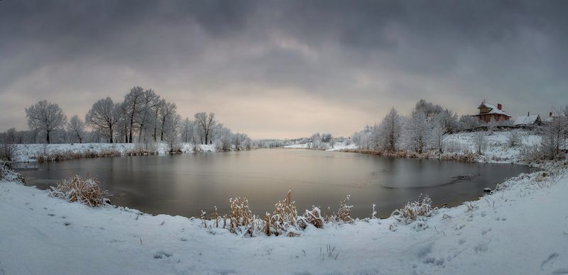 утро снег река берег зима природа Река Осовец в начале зимы фото превью
