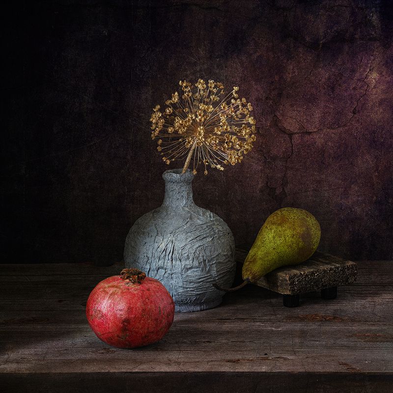 груша, гранат, подставка, фрукты, ваза  фото превью