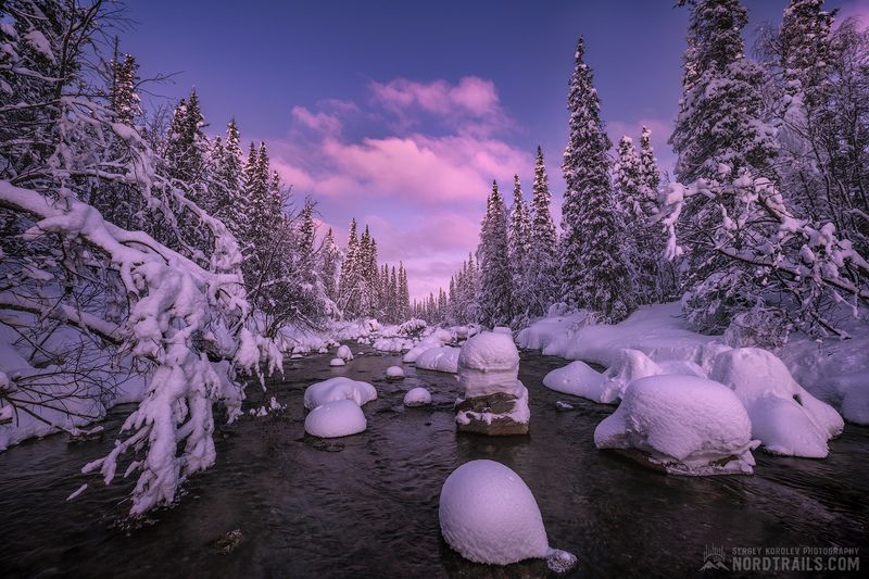 Север, Кольский, зима, снег, Хибины, Мурманск, Кандалакша, Териберка Январское утро на Кольской речке фото превью