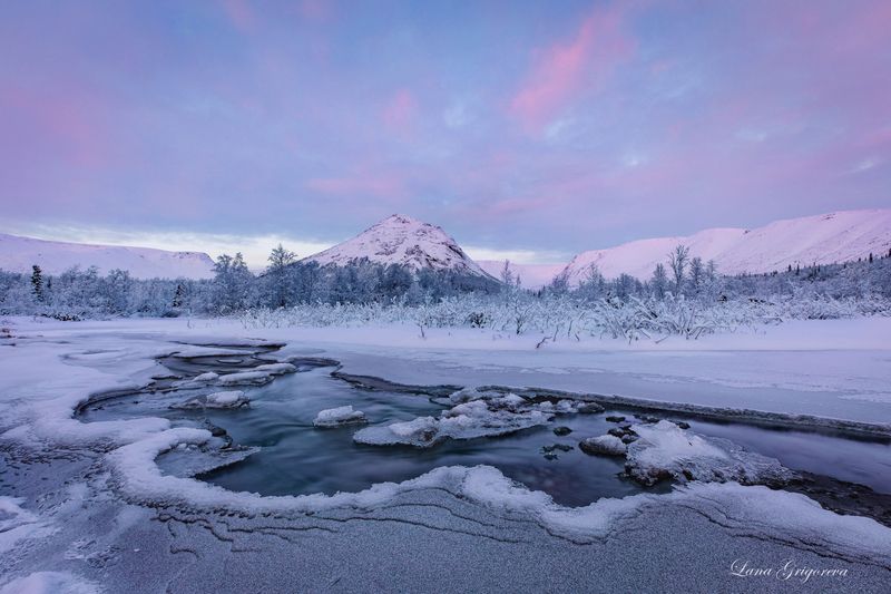 кольский, закат, пейзаж, мороз, снег, горы, зима, россия, хибины *** фото превью