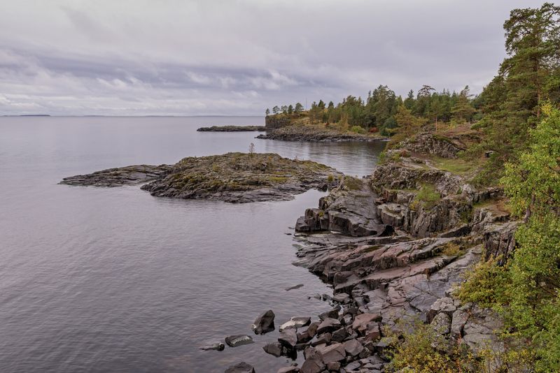 карелия., остров, валаам., осень., скалистый, берег. Валаам фото превью