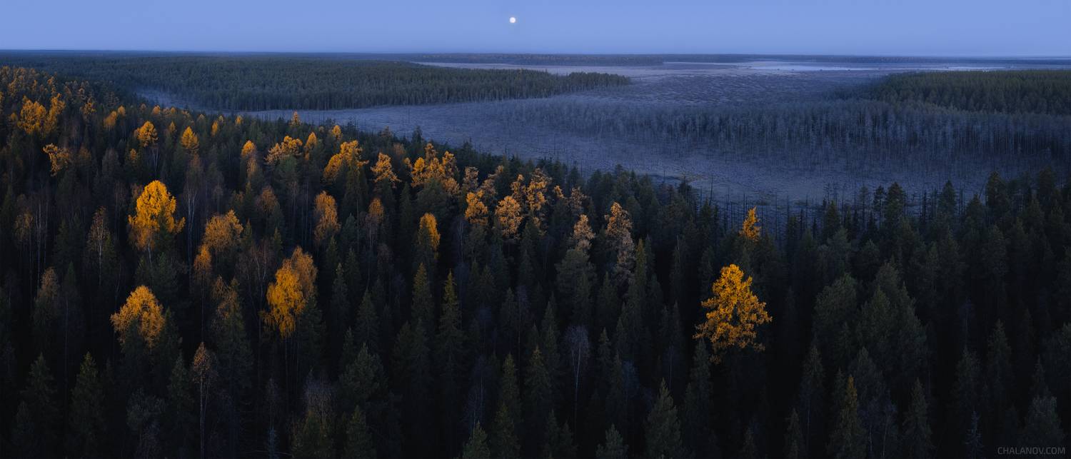 пейзаж, природа, осень, болото, панорама, луна, озеро, Иван Чаланов