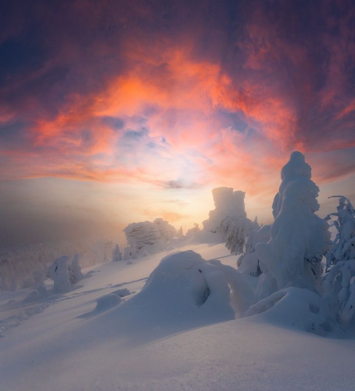 пермский край, урал, зима, закат, небо, рассвет Пермский край фото превью