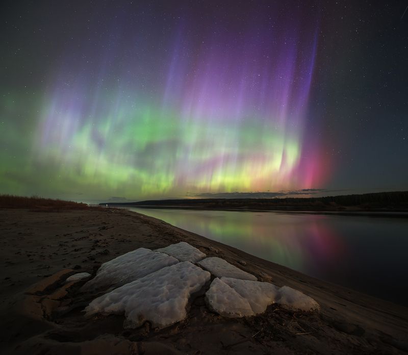 северное сияние, вологодская область, северная двина.  фото превью